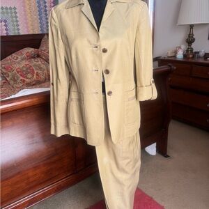 Classic BARRY BRICKEN lightweight silk cotton tan-olive pants  suit.